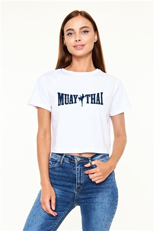 Muay Thai Beyaz Croptop Tişört