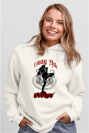 Muay Thai Beyaz Unisex Hoodie