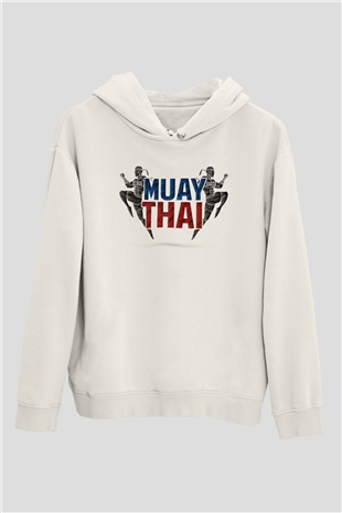 Muay Thai Beyaz Unisex Kapüşonlu Sweatshirt