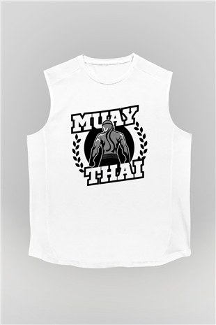 Muay Thai Beyaz Unisex Kolsuz Tişört