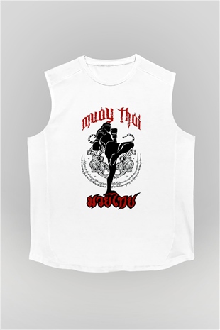 Muay Thai Beyaz Unisex Kolsuz Tişört