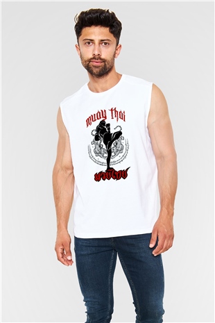 Muay Thai Beyaz Unisex Kolsuz Tişört