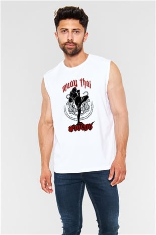 Muay Thai Beyaz Unisex Kolsuz Tişört