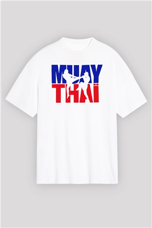 Muay Thai Beyaz Unisex Oversize Tişört T-Shirt