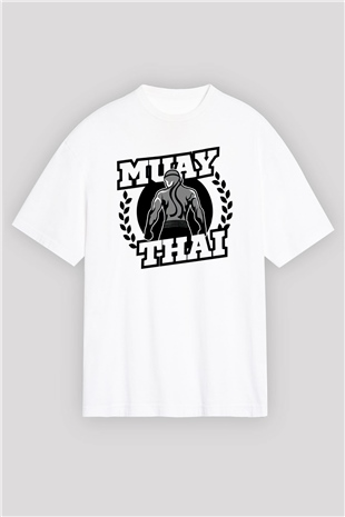 Muay Thai Beyaz Unisex Oversize Tişört T-Shirt