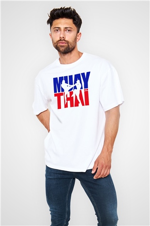 Muay Thai Beyaz Unisex Oversize Tişört T-Shirt
