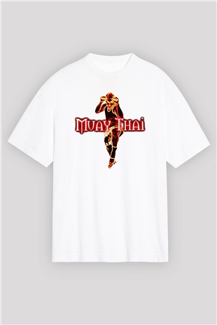 Muay Thai Beyaz Unisex Oversize Tişört T-Shirt
