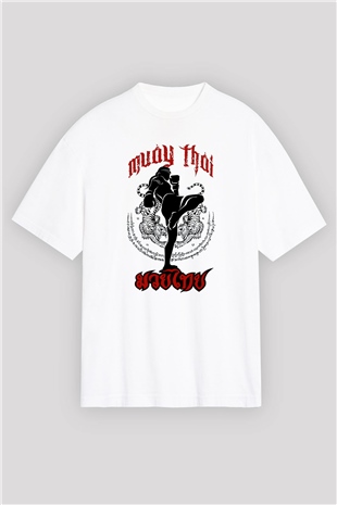 Muay Thai Beyaz Unisex Oversize Tişört T-Shirt