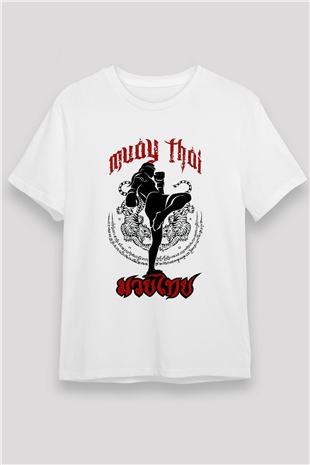 Muay Thai Beyaz Unisex Tişört T-Shirt - TişörtFabrikası