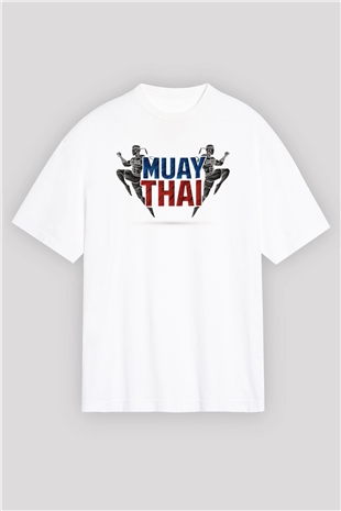 Muay Thai Beyaz Oversize Tişört Oversize T-shirt - TişörtFabrikası