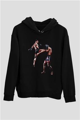 Muay Thai Siyah Unisex Kapüşonlu Sweatshirt