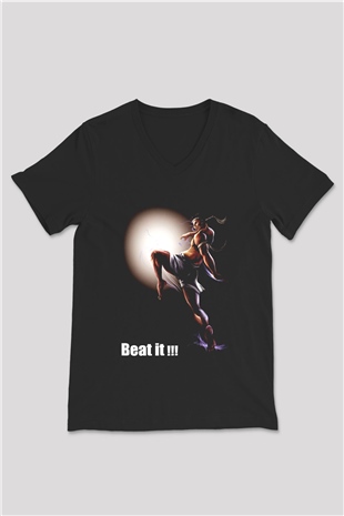 Muay Thai Siyah Unisex V Yaka Tişört T-Shirt