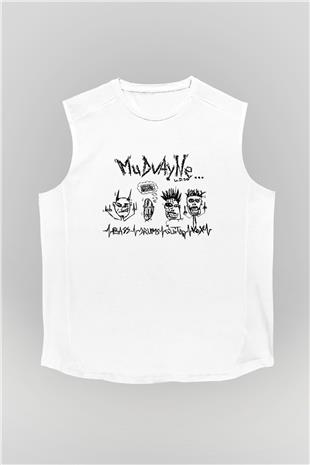 Mudvayne Baskılı Beyaz Unisex Kolsuz Tişört - Tshirt