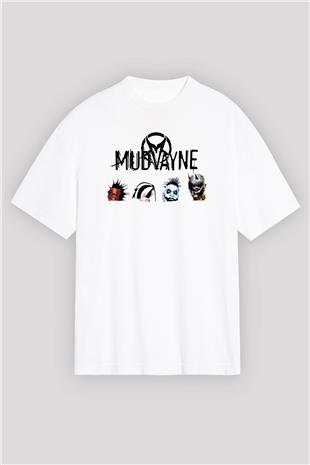 Mudvayne Baskılı Beyaz Unisex Oversize Tişört - Tshirt