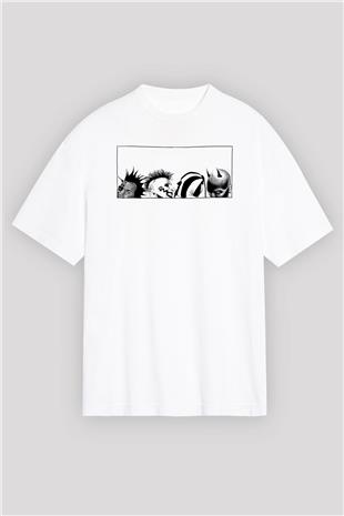Mudvayne Baskılı Beyaz Unisex Oversize Tişört - Tshirt