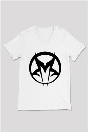 Mudvayne Baskılı Beyaz Unisex V Yaka Tişört - Tshirt