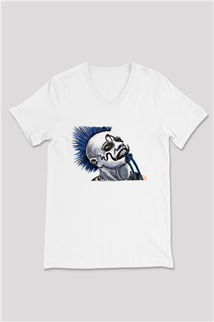 Mudvayne Baskılı Beyaz Unisex V Yaka Tişört - Tshirt