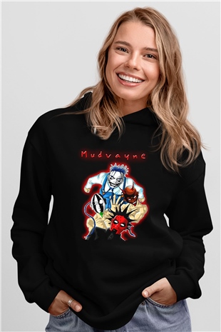 Mudvayne Baskılı Unisex Siyah Kapüşonlu Sweatshirt