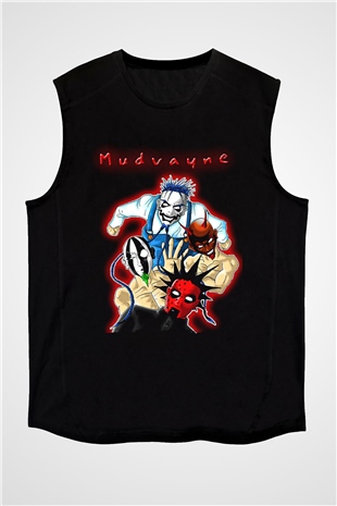 Mudvayne Baskılı Unisex Siyah Kolsuz Tişört - Tshirt
