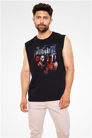 Mudvayne Baskılı Unisex Siyah Kolsuz Tişört - Tshirt