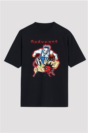 Mudvayne Baskılı Unisex Siyah Oversize Tişört - Tshirt