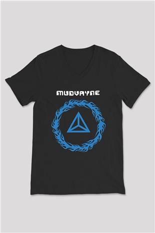 Mudvayne Baskılı Unisex Siyah V Yaka Tişört - Tshirt