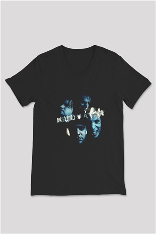 Mudvayne Baskılı Unisex Siyah V Yaka Tişört - Tshirt