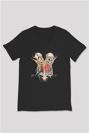 Mudvayne Baskılı Unisex Siyah V Yaka Tişört - Tshirt