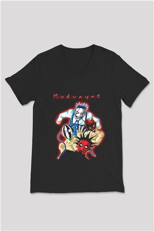 Mudvayne Baskılı Unisex Siyah V Yaka Tişört - Tshirt