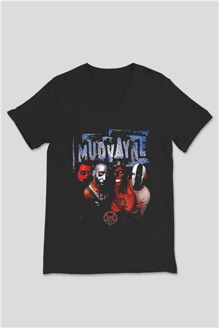 Mudvayne Baskılı Unisex Siyah V Yaka Tişört - Tshirt