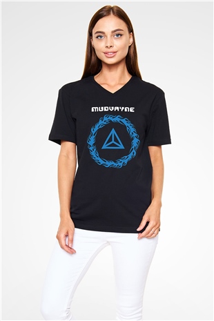 Mudvayne Baskılı Unisex Siyah V Yaka Tişört - Tshirt
