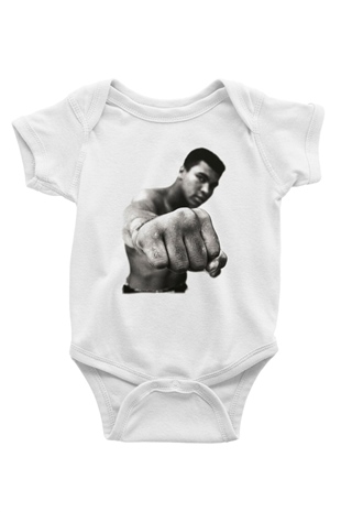 Muhammed Ali Baskılı Beyaz Unisex Bebek Body - Zıbın