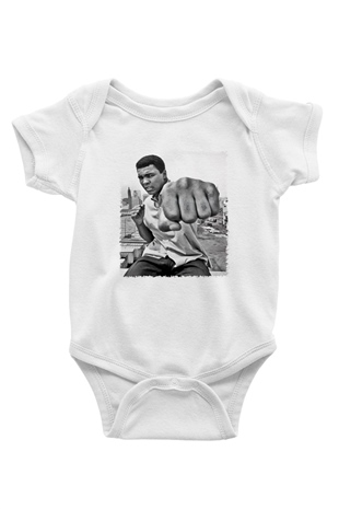 Muhammed Ali Baskılı Beyaz Unisex Bebek Body - Zıbın