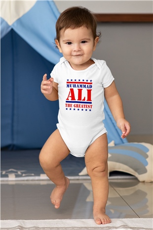 Muhammed Ali Baskılı Beyaz Unisex Bebek Body - Zıbın