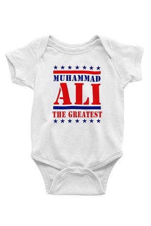 Muhammed Ali Baskılı Beyaz Unisex Bebek Body - Zıbın