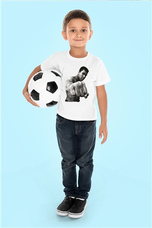 Muhammed Ali Baskılı Beyaz Unisex Çocuk Tişört