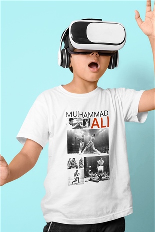 Muhammed Ali Baskılı Beyaz Unisex Çocuk Tişört