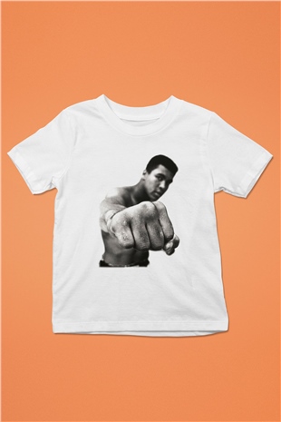 Muhammed Ali Baskılı Beyaz Unisex Çocuk Tişört