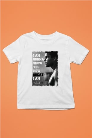 Muhammed Ali Baskılı Beyaz Unisex Çocuk Tişört
