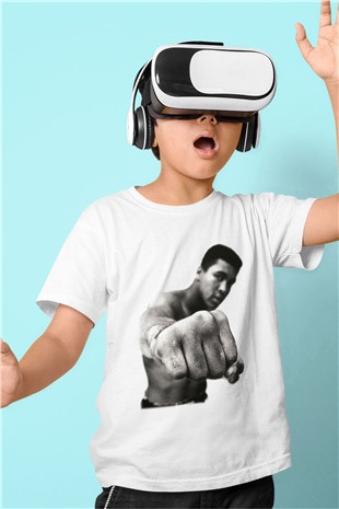 Muhammed Ali Baskılı Beyaz Unisex Çocuk Tişört