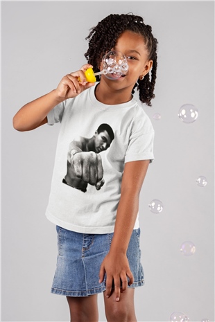 Muhammed Ali Baskılı Beyaz Unisex Çocuk Tişört