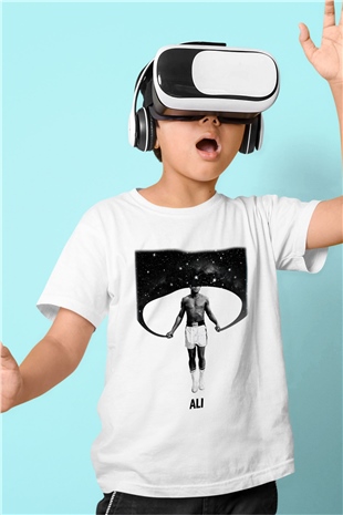 Muhammed Ali Baskılı Beyaz Unisex Çocuk Tişört