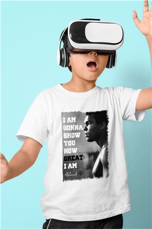 Muhammed Ali Baskılı Beyaz Unisex Çocuk Tişört