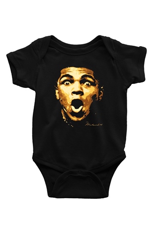Muhammed Ali Baskılı Siyah Bebek Body - Zıbın