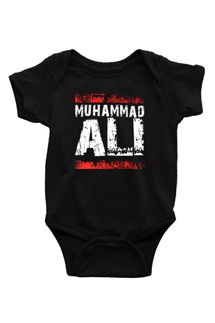 Muhammed Ali Baskılı Siyah Bebek Body - Zıbın