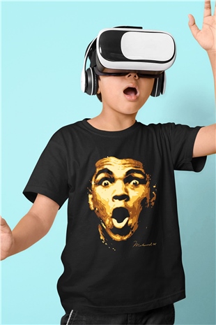 Muhammed Ali Baskılı Siyah Unisex Çocuk Tişört