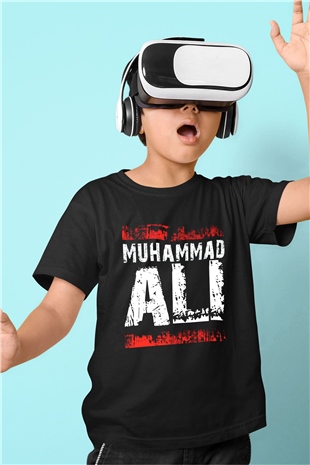 Muhammed Ali Baskılı Siyah Unisex Çocuk Tişört