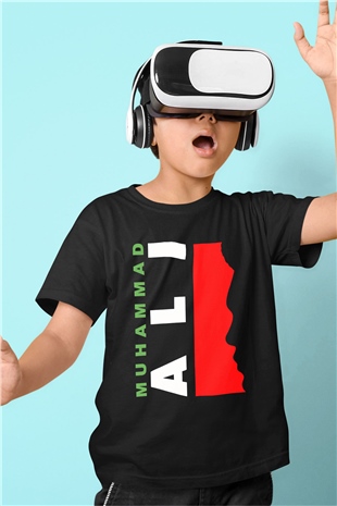 Muhammed Ali Baskılı Siyah Unisex Çocuk Tişört