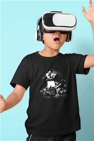 Muhammed Ali Baskılı Siyah Unisex Çocuk Tişört