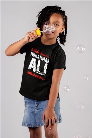 Muhammed Ali Baskılı Siyah Unisex Çocuk Tişört